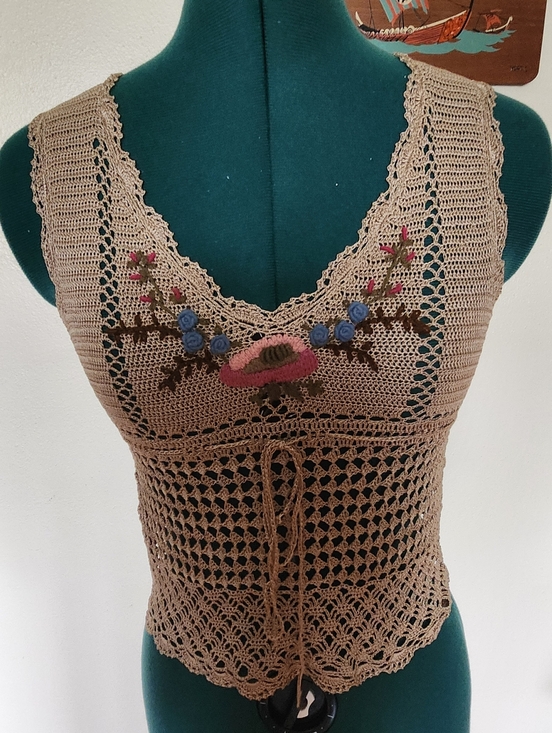 Candie's Tops - Candie's Taupe Sleeveless Crochet Tank